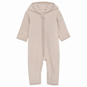 Huttelihut Pram Suit Ears Cotton Fleece Camel Melange Casual Silk