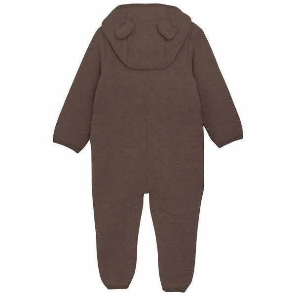 Iconic Huttelihut Pram Suit Ears Wool Fleece Dark Brown Melange