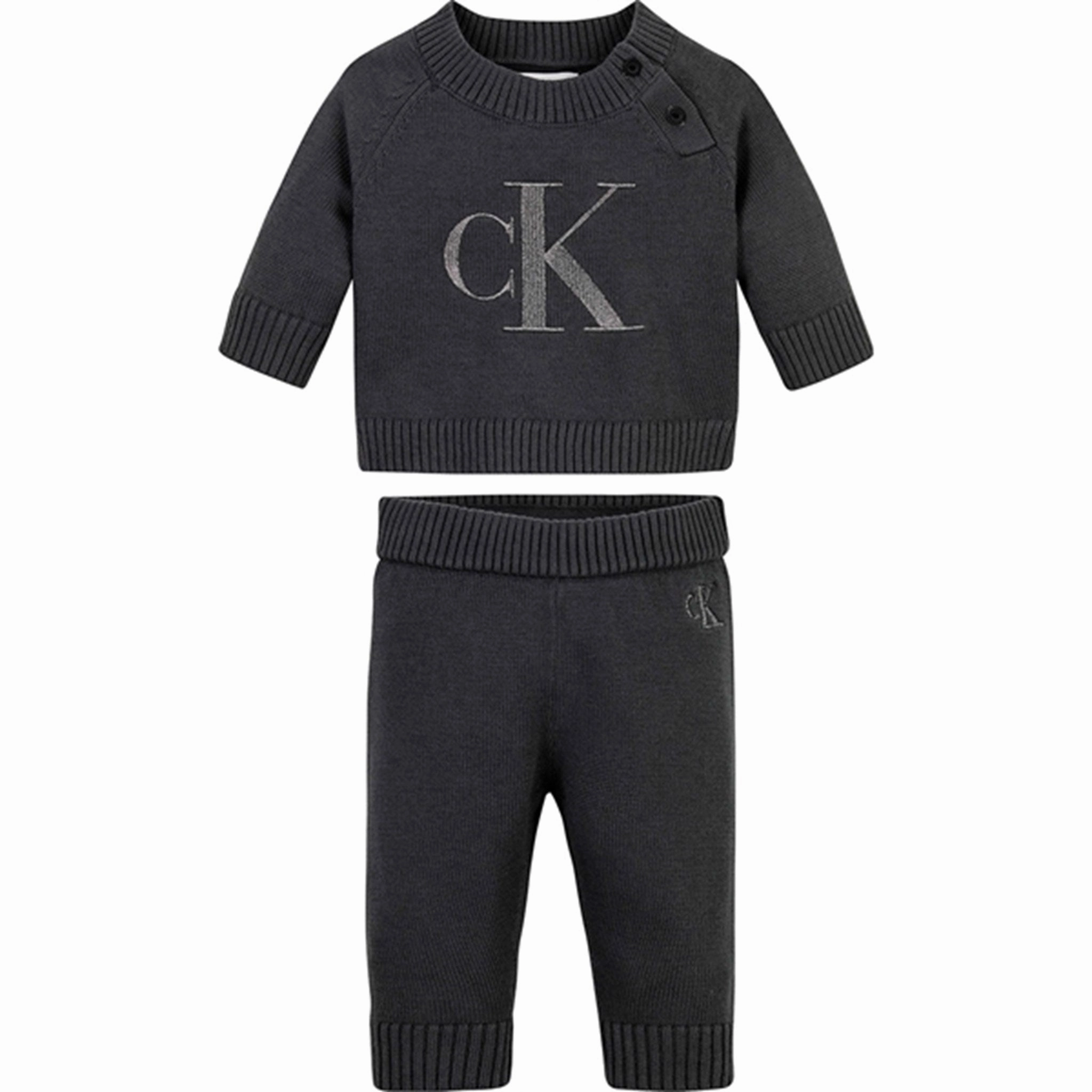 International Calvin Klein Metallic Monogram Knit Sweater St Dark Grey Premium