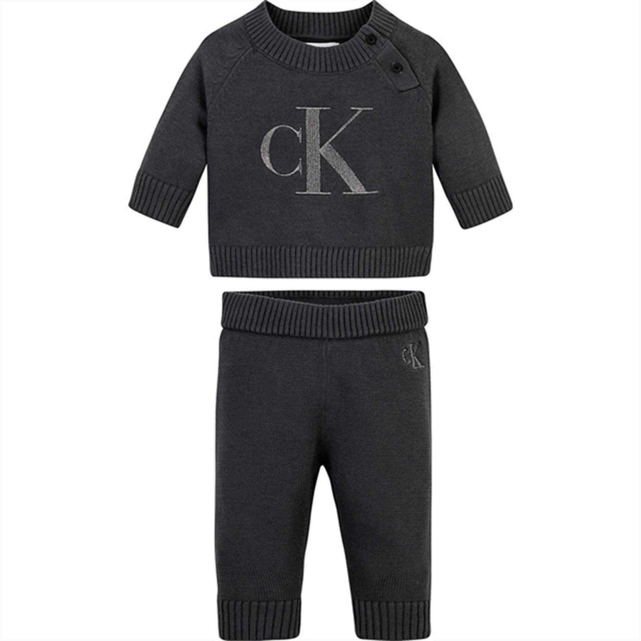 Calvin Klein Metallic Monogram Knit Sweater St Dark Grey Noble Trailblazer