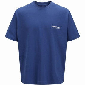 Jack & Jones Junior Beaucoup Blue Union Back Print T-Shirt Crew Neck Futuristic Elegance