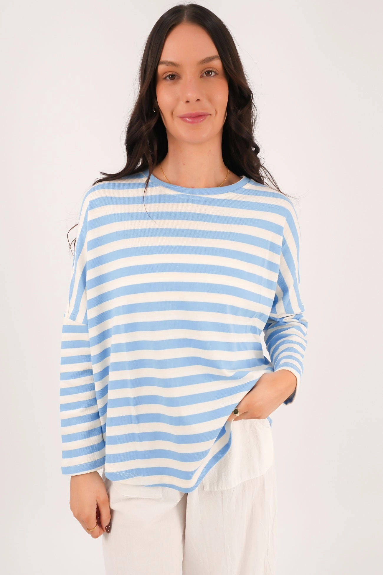 Jaylen Long Sleeve Tee Blue Stripe sale game game washing machines