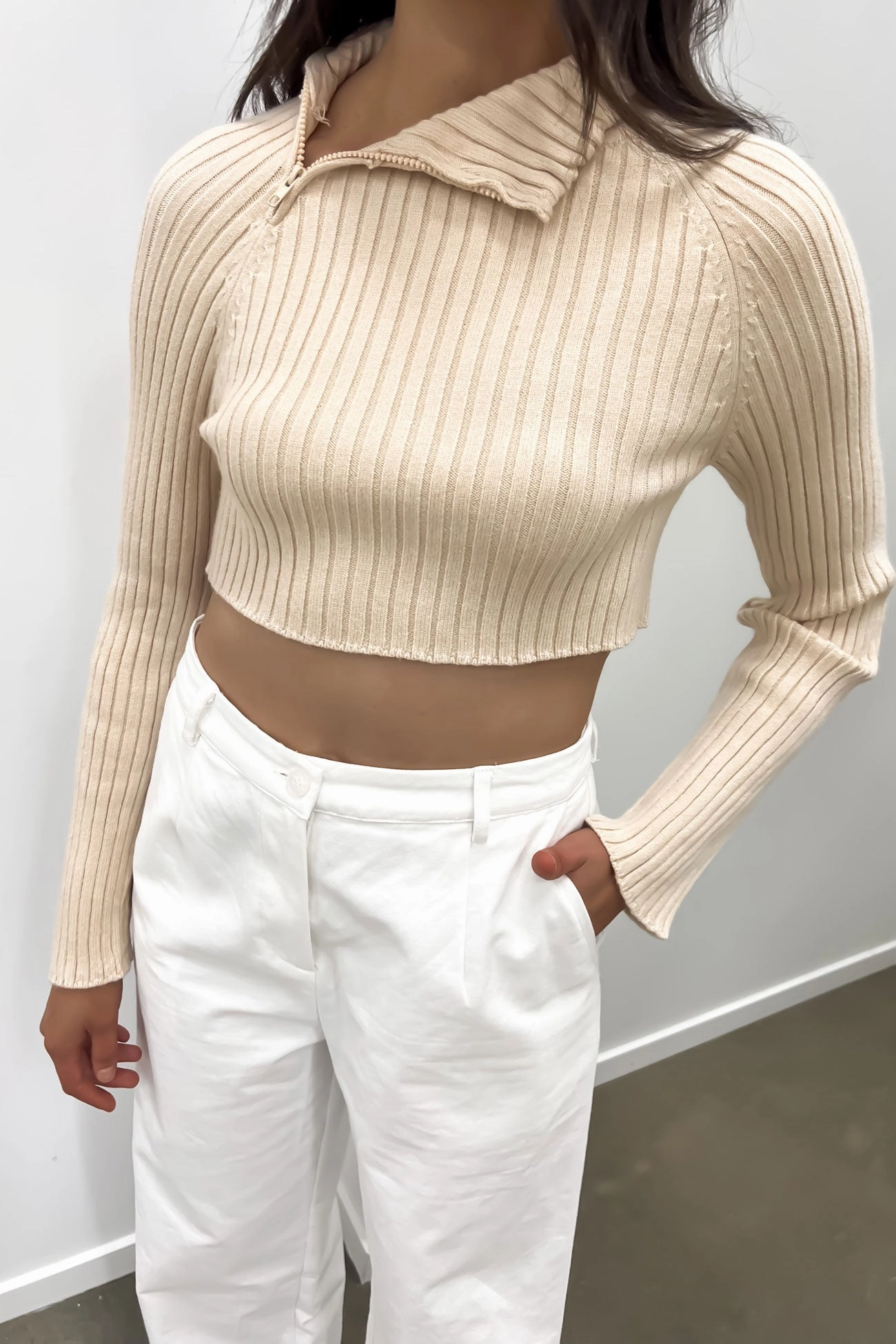 sale sign Kaela Crop Knit Jumper Beige sale agreement