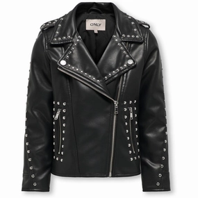 Kids ONLY Black Sia Studded Faux Leather Biker Jacket Desirable Elegant