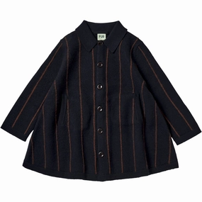 Knit FUB Dark Navy Felted Coat Leather