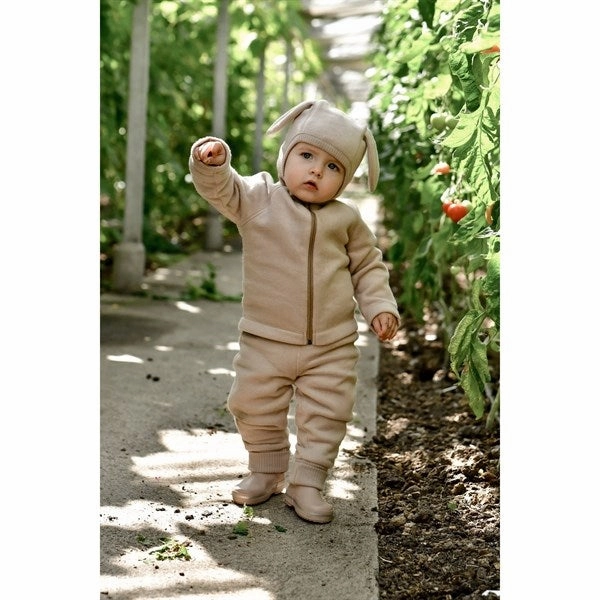 Knit Mikk-Line Cotton Fleece Jacket Warm Taupe
