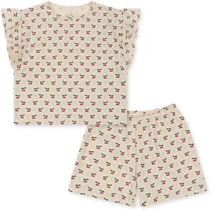 Konges Sljd Cherry Motif 2-pack Lin Frill Set Pleat Fitted