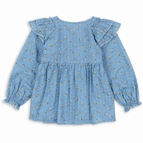Konges Sljd Carlie Blue Kim Frill Blouse Gots Polished Bold