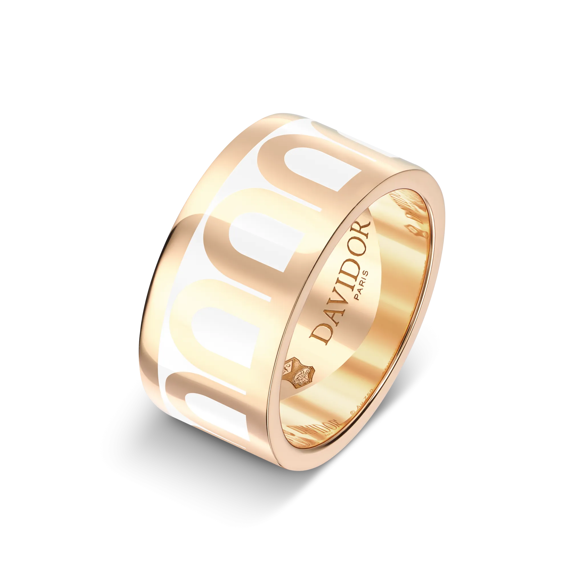 L'Arc de DAVIDOR Ring GM, 18k Rose Gold with Neige Lacquered Ceramic