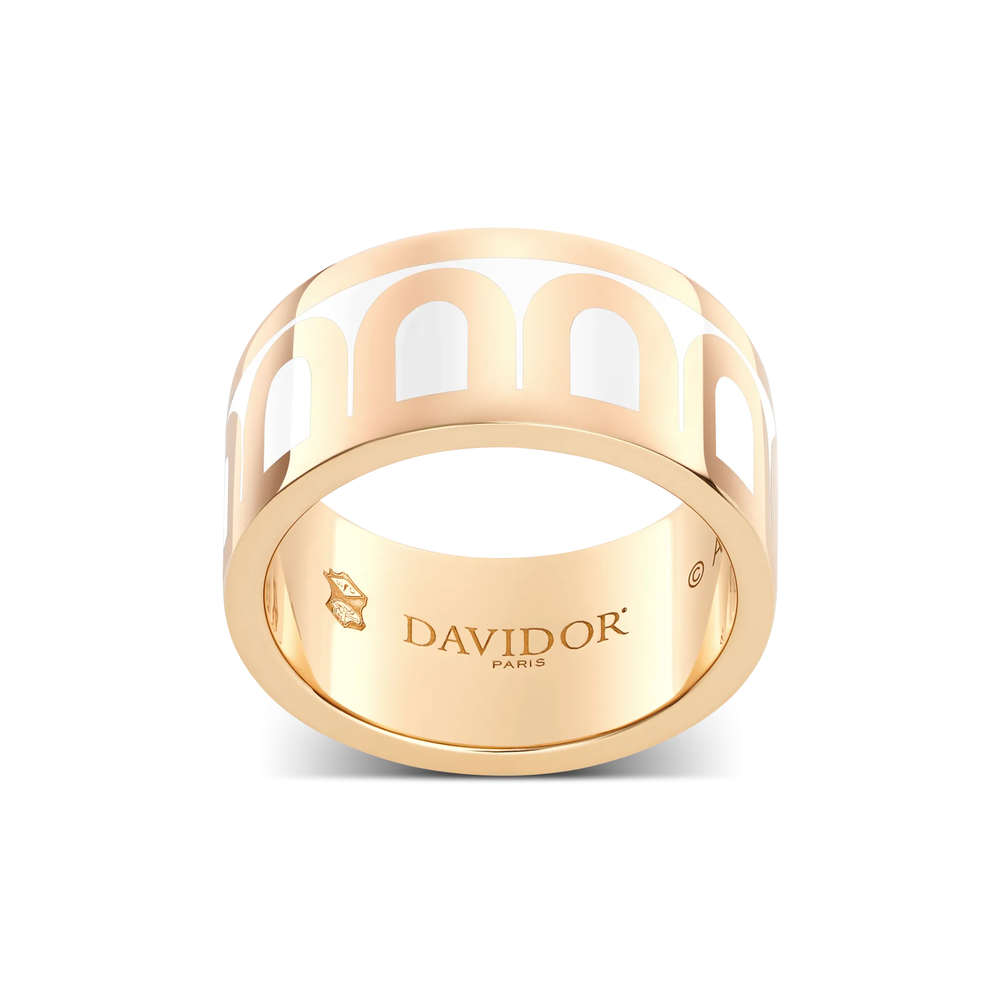 L'Arc de DAVIDOR Ring GM, 18k Rose Gold with Neige Lacquered Ceramic
