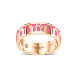 LArc de DAVIDOR Ring MM, 18k Rose Gold with Flamant Lacquered Ceramic and Porta Simple Diamonds