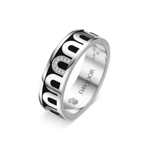 LArc de DAVIDOR Ring MM, 18k White Gold with Caviar Lacquered Ceramic and Porta Simple Diamonds