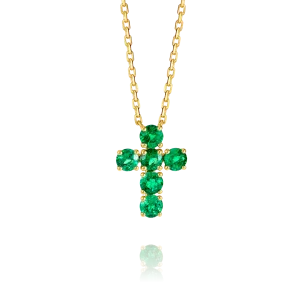 Large Green Emerald Cross Pendant Yellow Gold