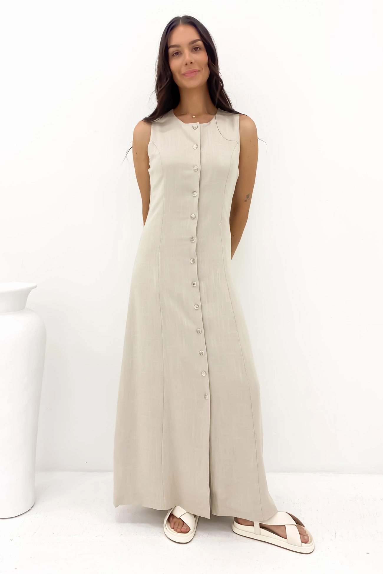 Laurel Maxi Dress Oatmeal sale washing machine