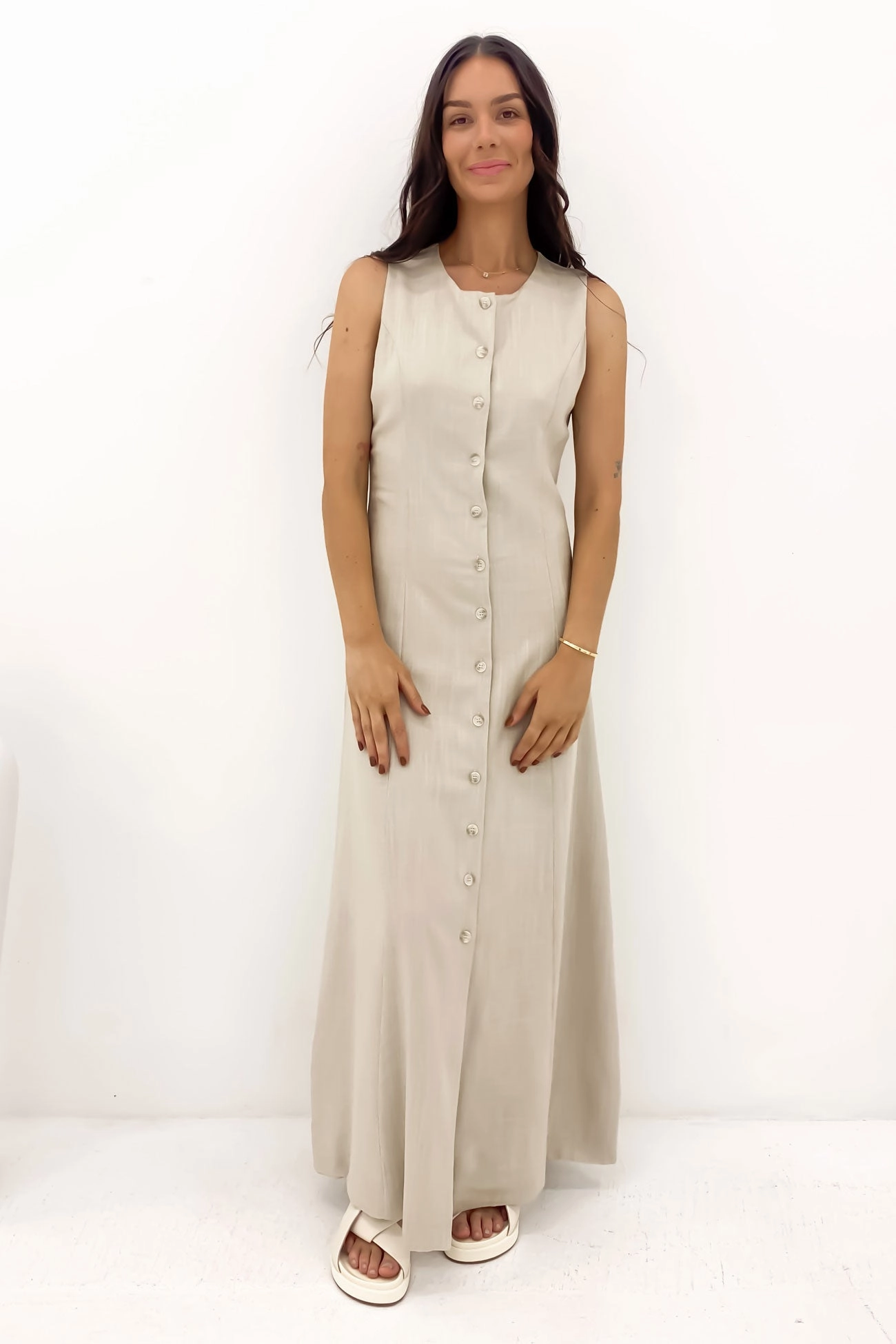 Laurel Maxi Dress Oatmeal sale washing machine