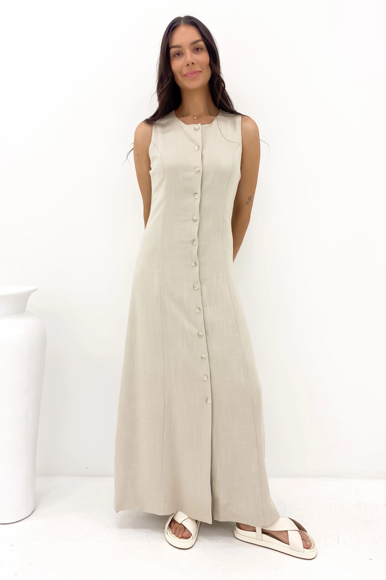 Laurel Maxi Dress Oatmeal sale washing machine