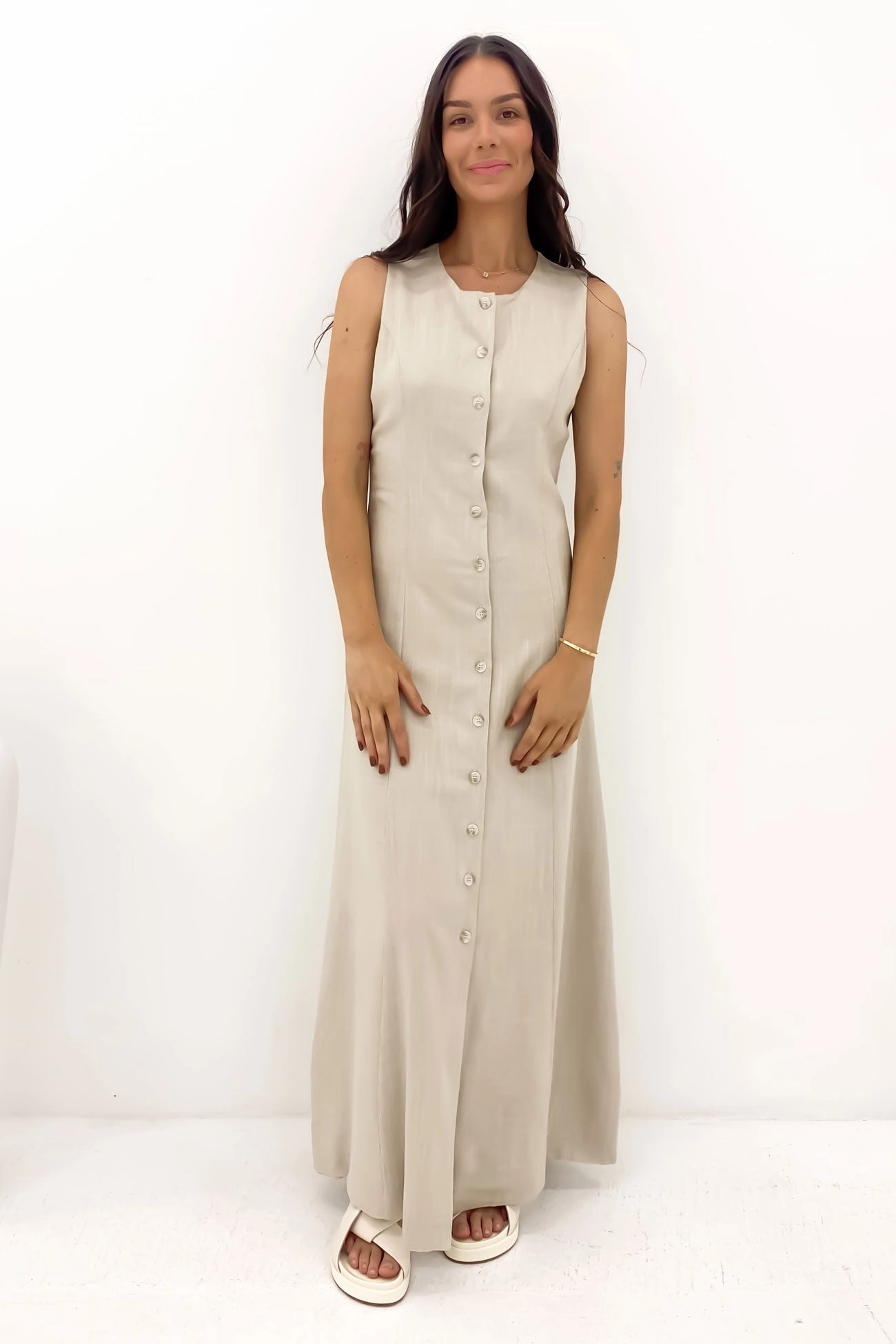 Laurel Maxi Dress Oatmeal sale washing machine
