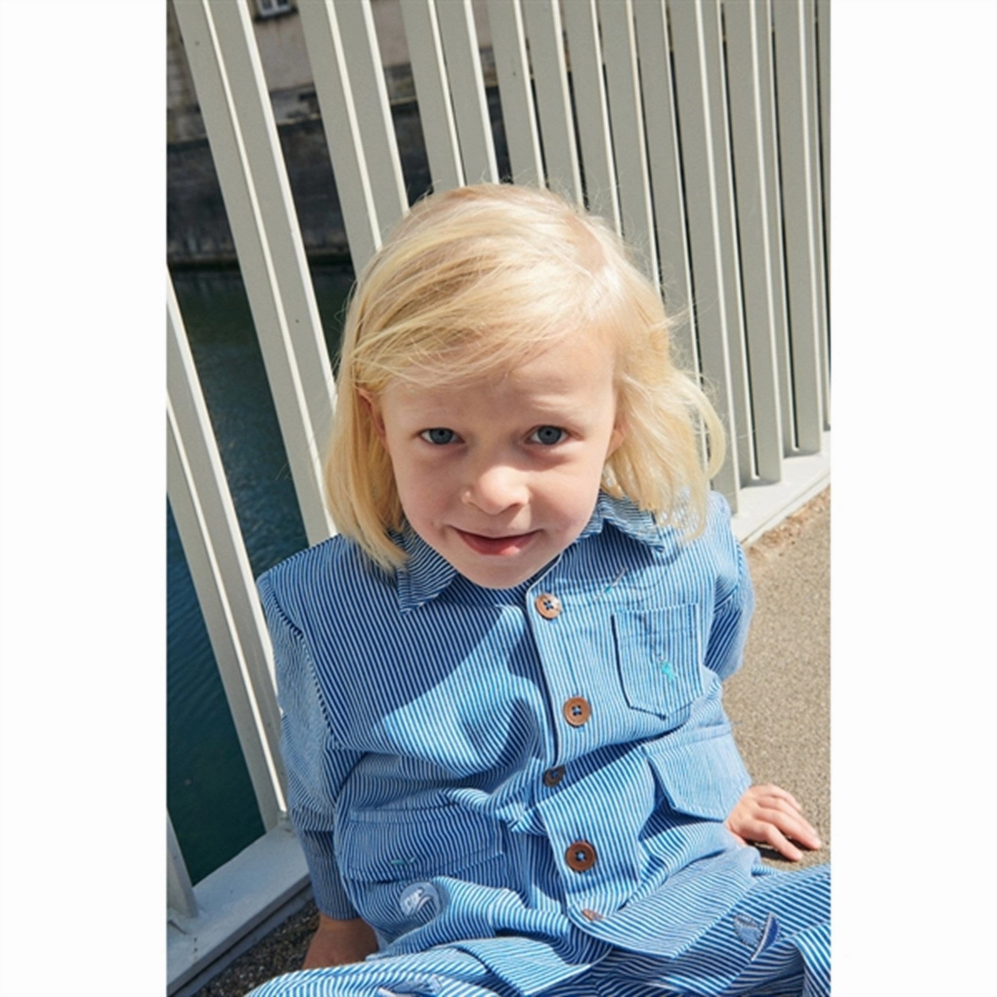 Layered Copenhagen Colors Sharp Blue Stripe Twill Shirt w. Embroidery Premium