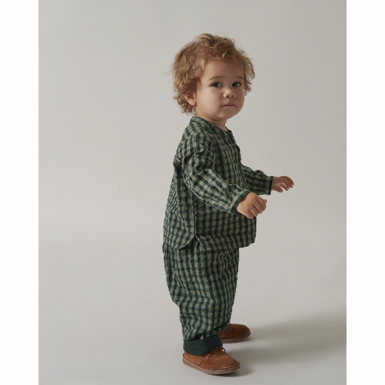 Layered MarMar Seersucker Gingham Dark Leaf Check Panto Pants