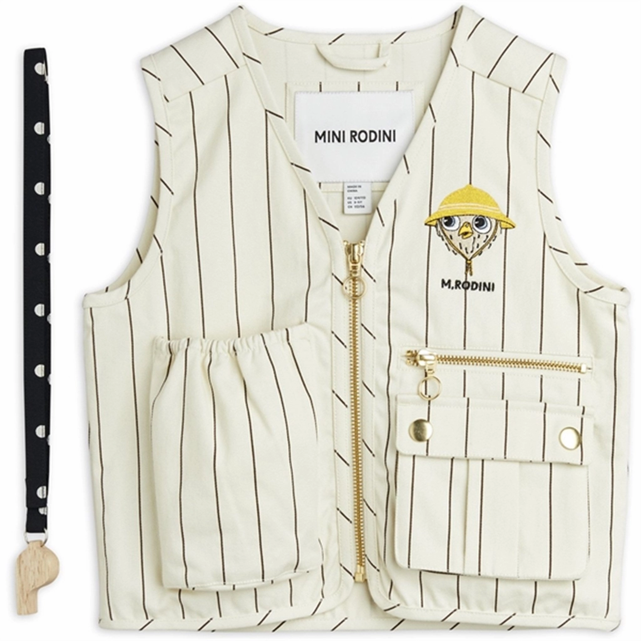 Layered Mini Rodini Owl Emb Utility Vest Offwhite Breathable