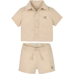 Leadership Calvin Klein Oyster Gray Soft Linen Shorts Set Sublime
