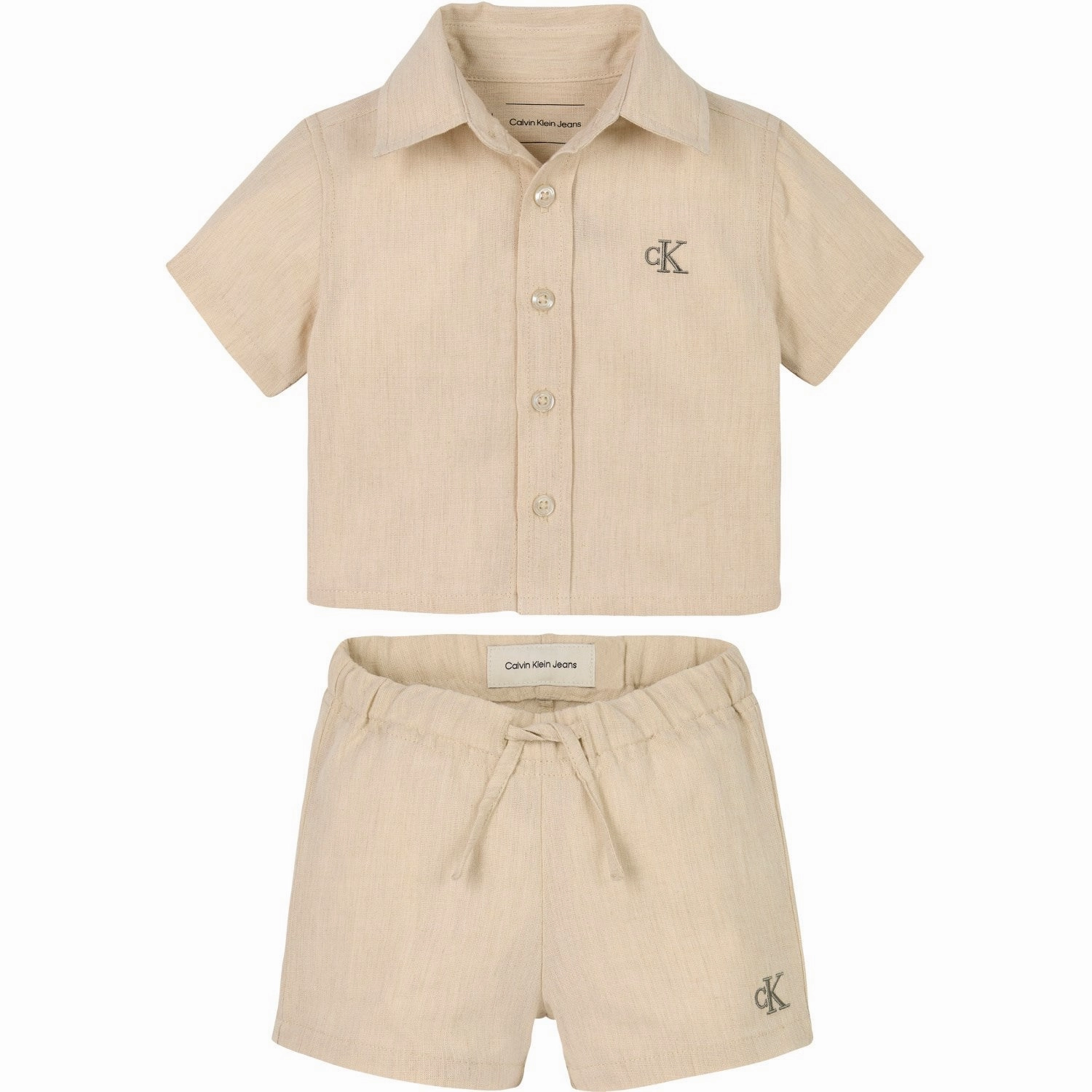 Calvin Klein Oyster Gray Soft Linen Shorts Set Luxury Refined