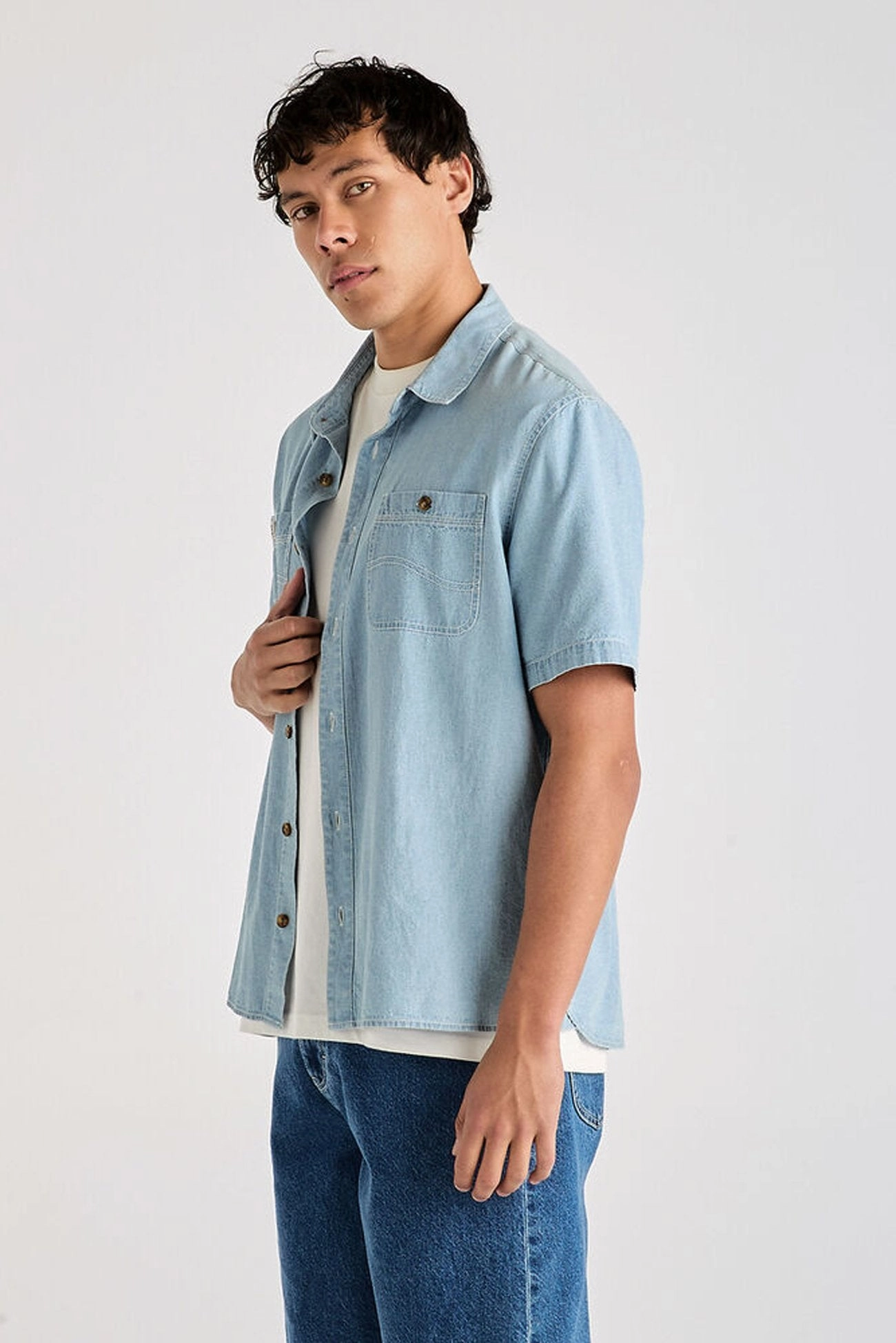 Lee Workers Short Sleeve Shirt Washed Chambray sale t shirts
