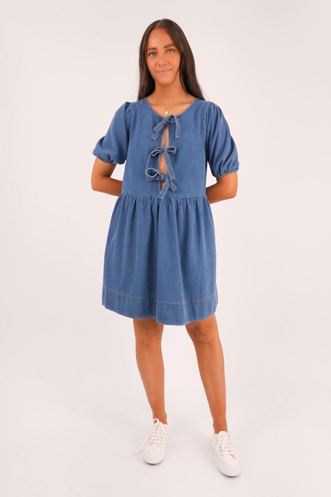 Leto Denim Mini Dress Blue sale price mobile fridge prices
