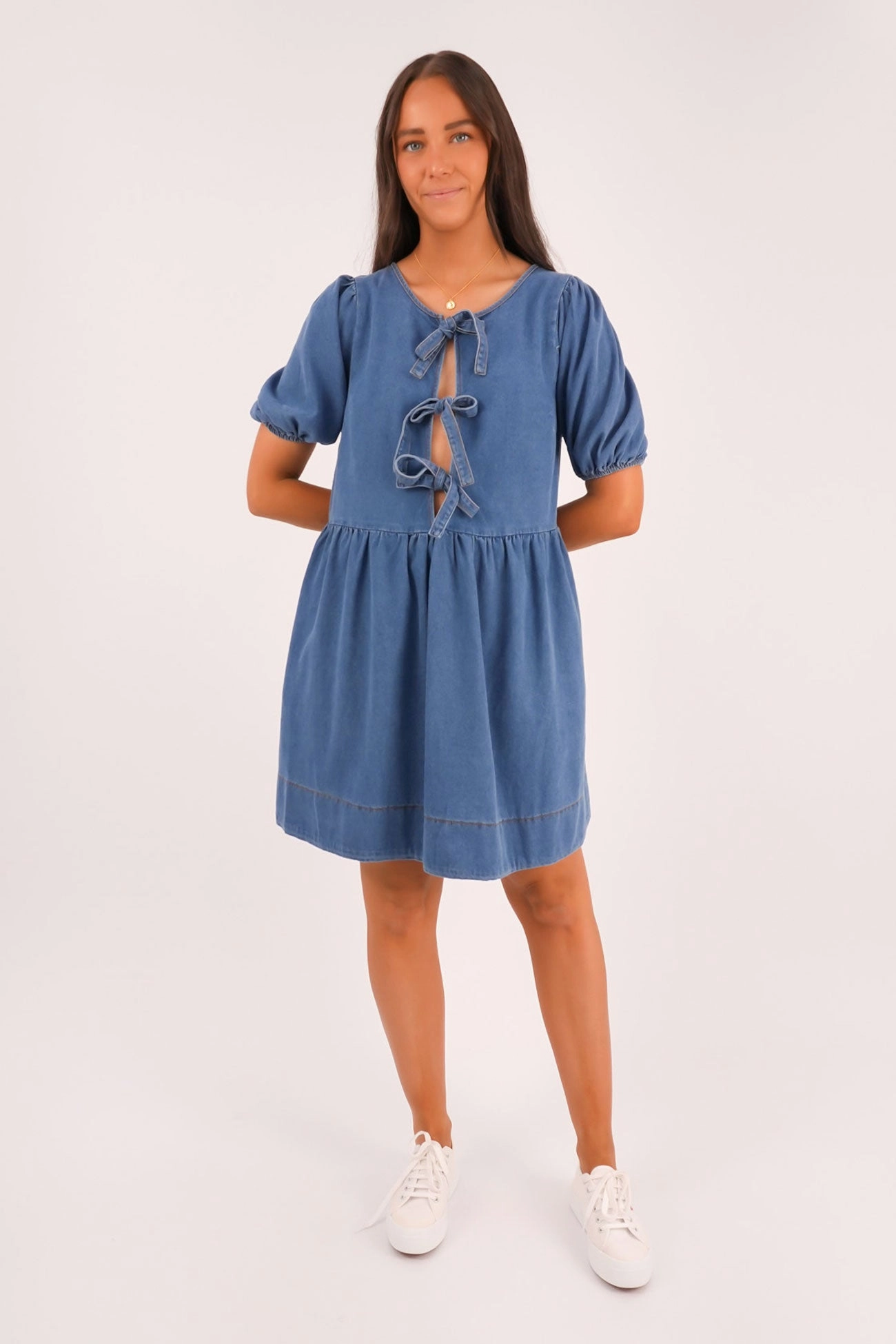 Leto Denim Mini Dress Blue sale price mobile fridge prices