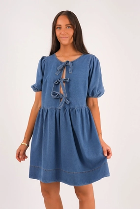 Leto Denim Mini Dress Blue sale price mobile fridge prices sale letter