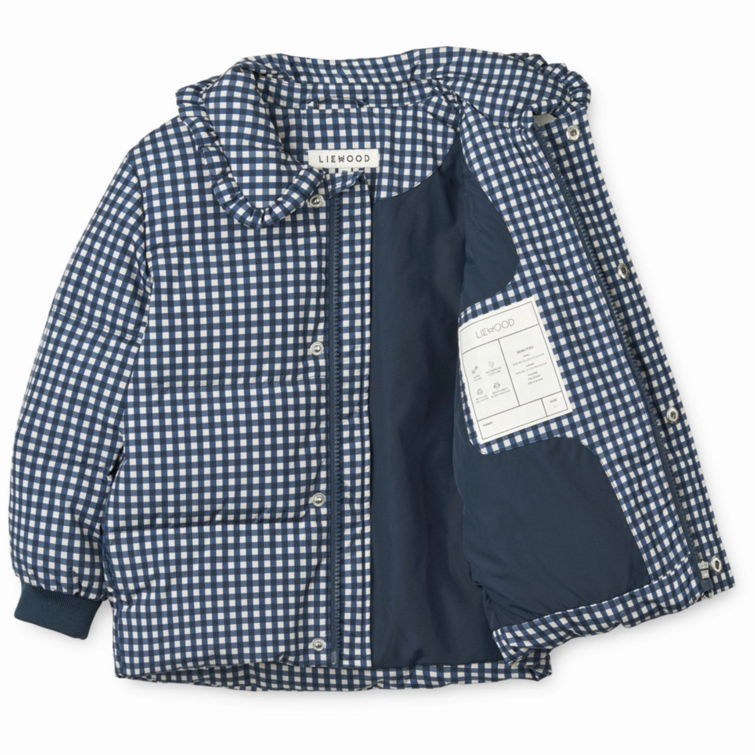 LieWood Check Classic Navy / Dark Sandy Anemone Down Puffer Jacket Linen