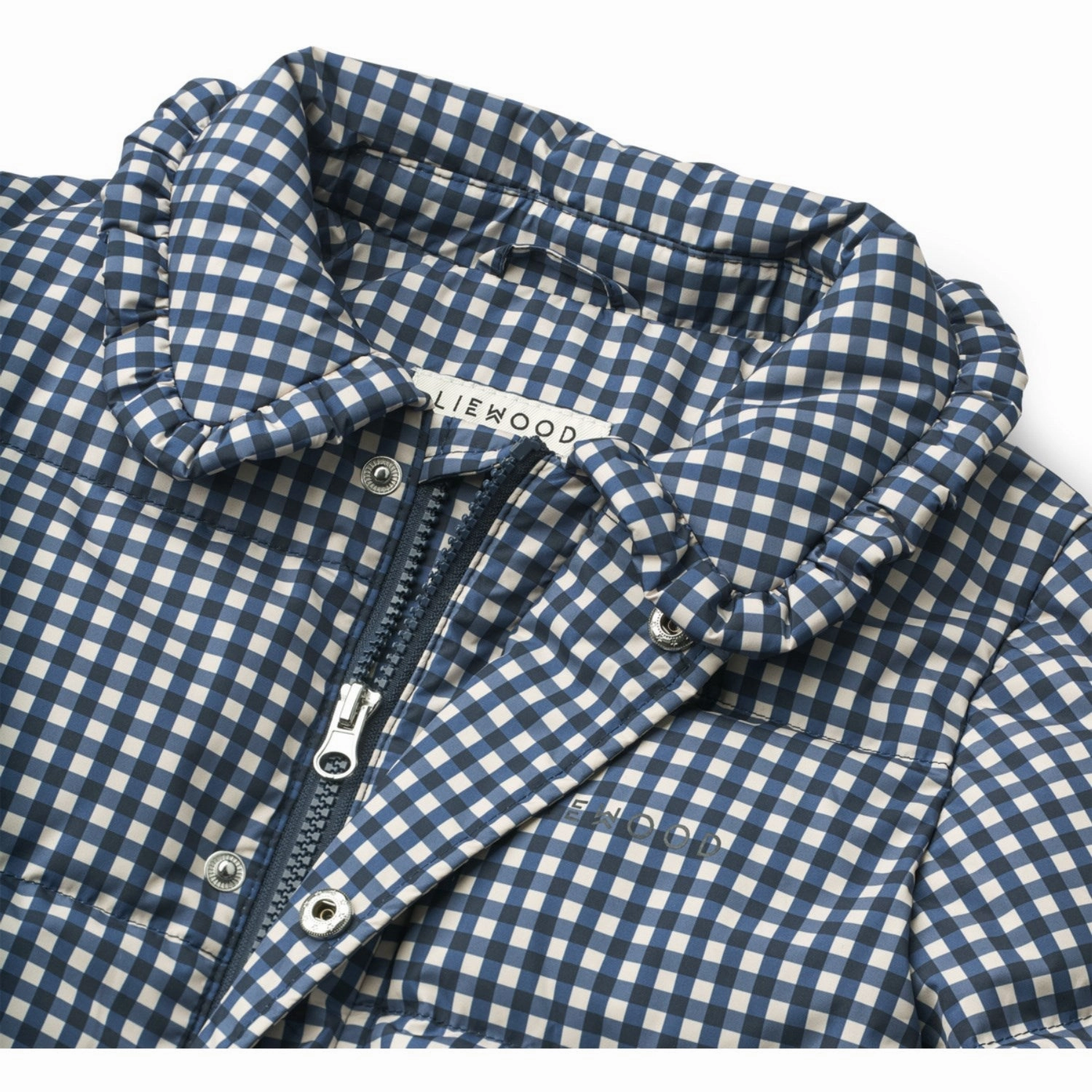 LieWood Check Classic Navy / Dark Sandy Anemone Down Puffer Jacket Linen