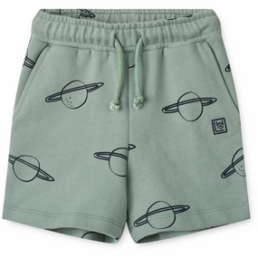 Liewood Planets/Peppermint Gram Printed Sweat Shorts Button Effortless