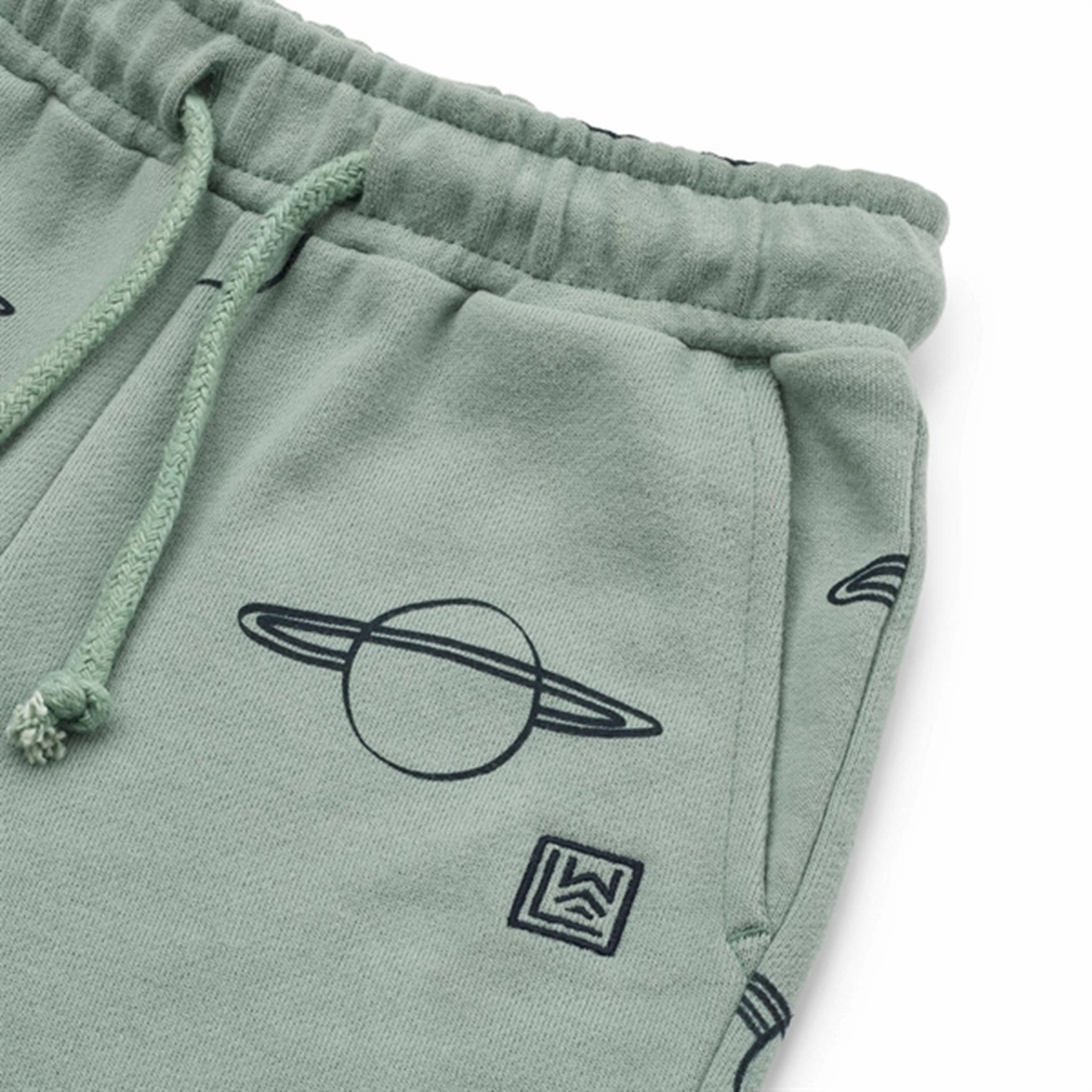 Liewood Planets/Peppermint Gram Printed Sweat Shorts Button