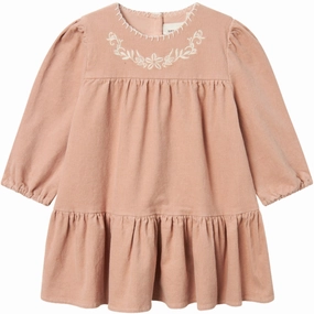 Lil'Atelier Rugby Tan Revelle Corduroy Dress Layered Embroidery