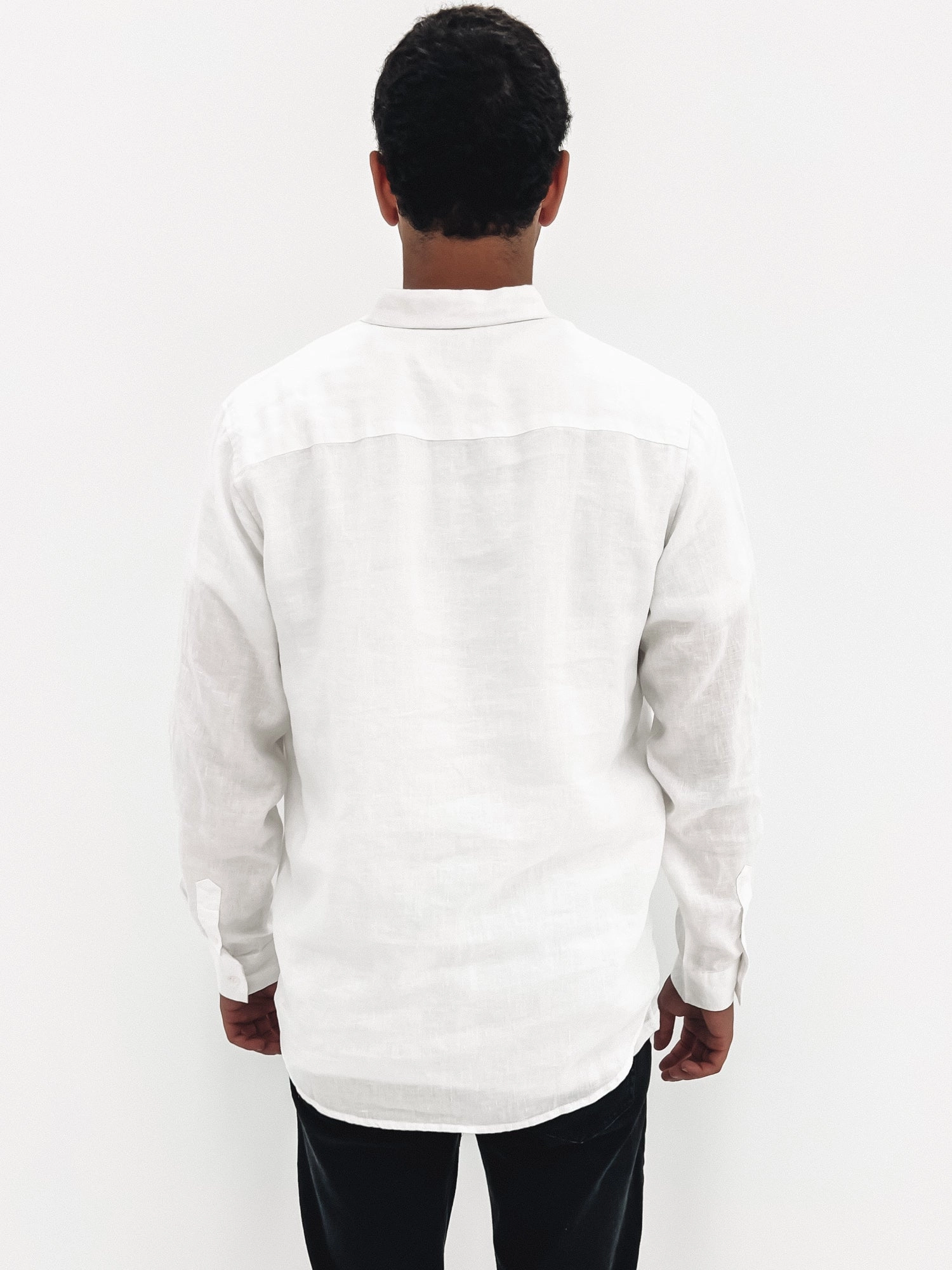 Linen Long Sleeve Shirt White sale electronics