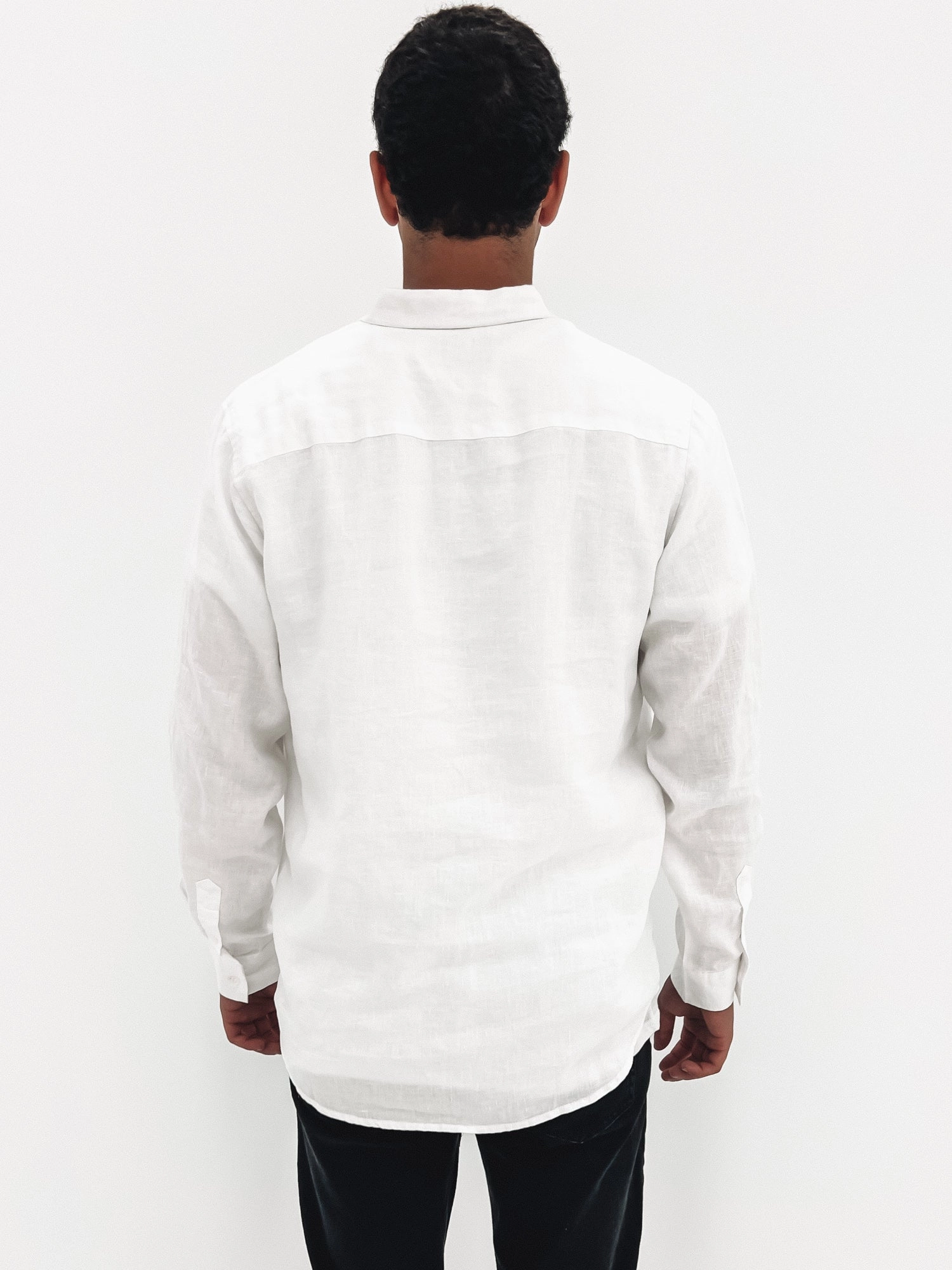 Linen Long Sleeve Shirt White sale electronics