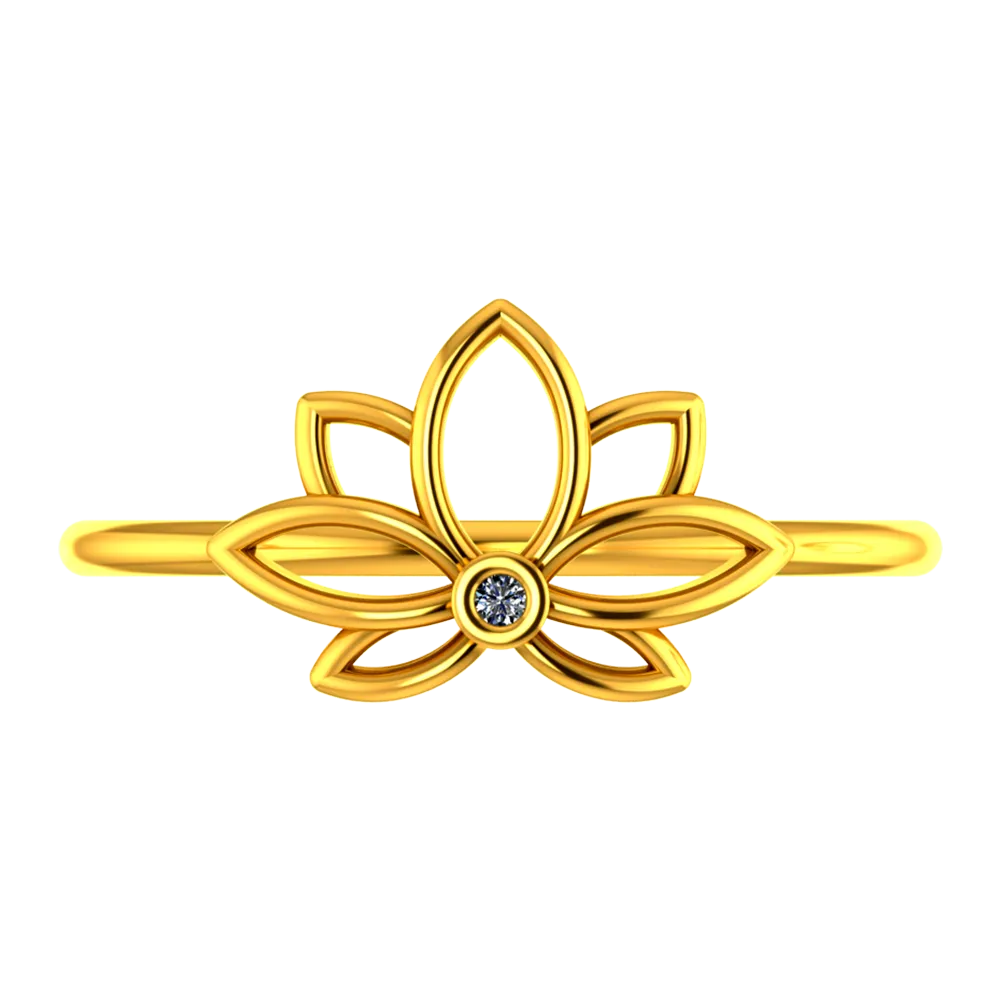 Lotus Shaped Floral Design On Top Of A 18k Diamond Ring