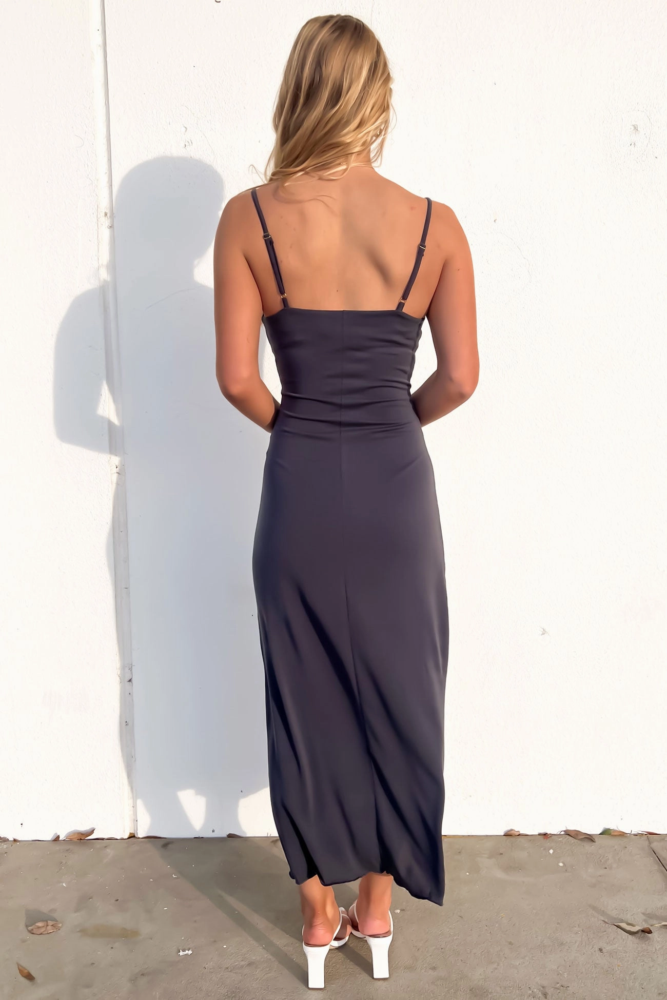 Luxe Cowl Neck Maxi Dress Steel sale designer bags