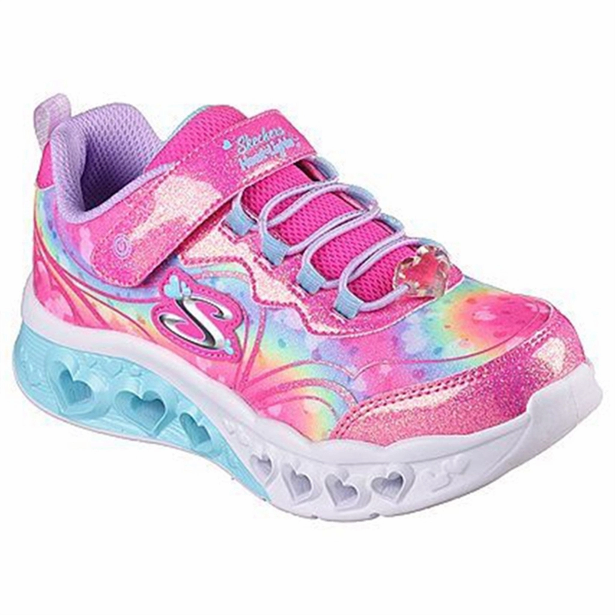 Exclusive Skechers Flutter Heart Light Sneakers With Multi Glitter Hot Pink Lavender Coveted