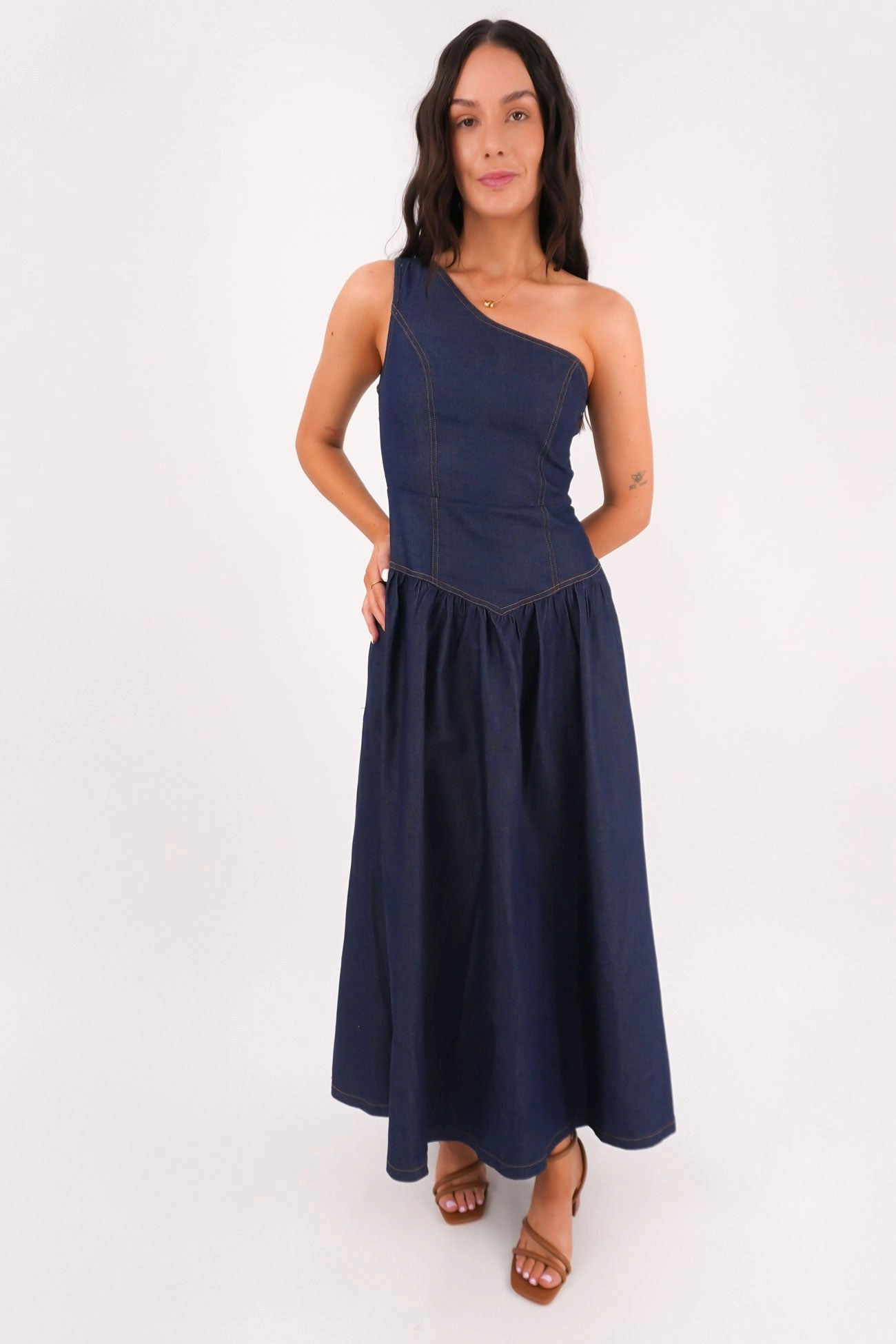 Mario Denim Midi Dress Dark Blue sale washing machine