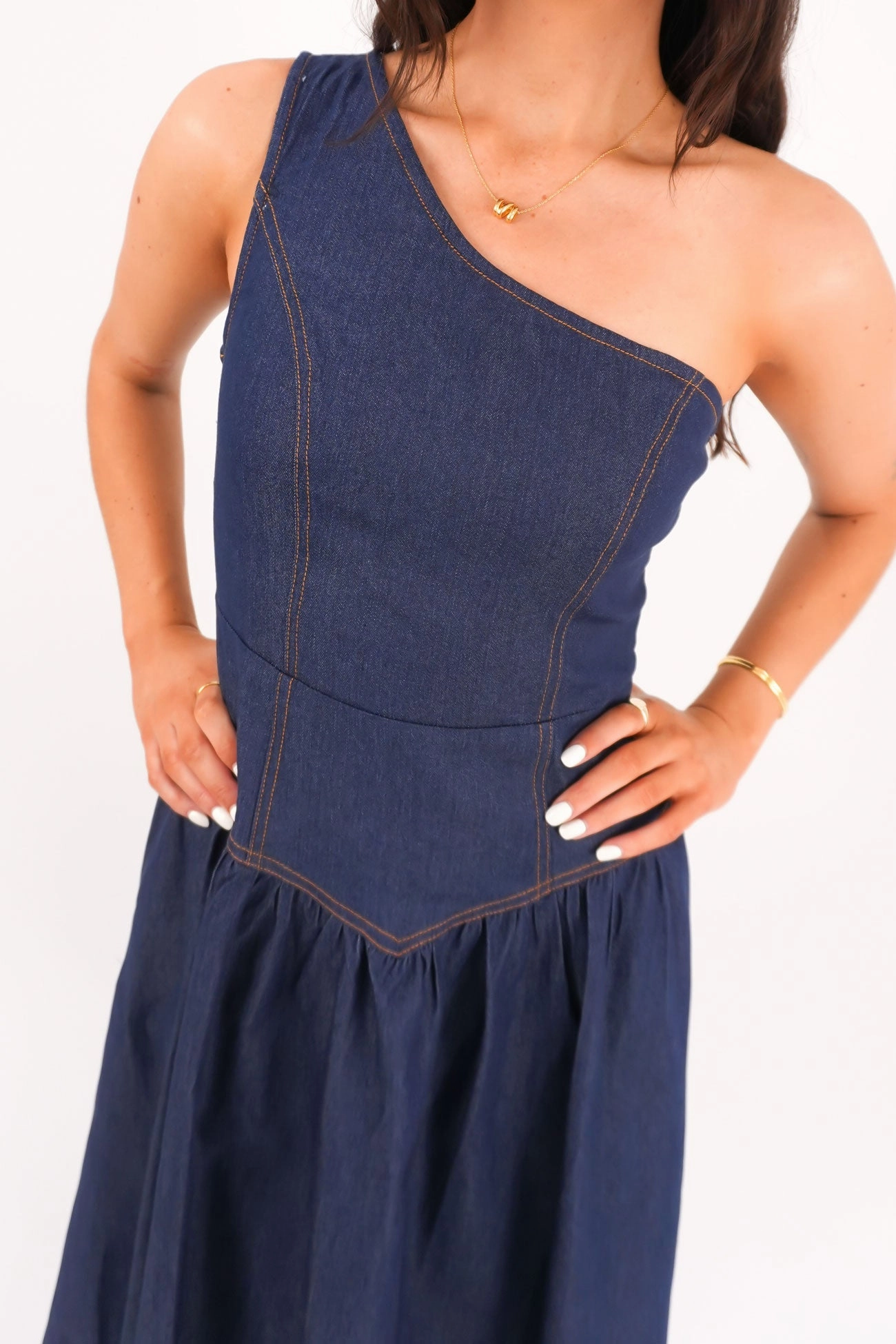 Mario Denim Midi Dress Dark Blue sale washing machine