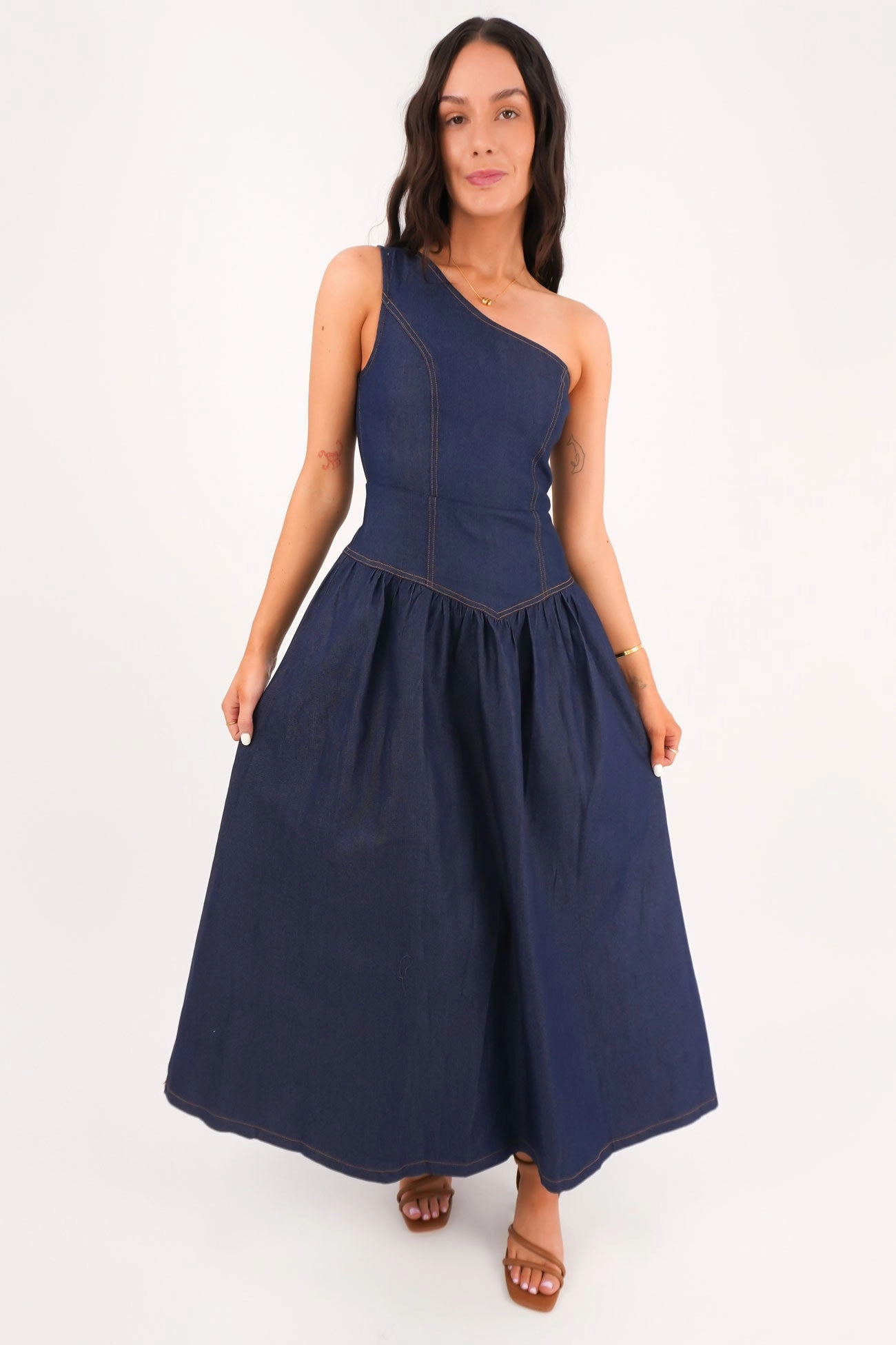 Mario Denim Midi Dress Dark Blue sale tops ebike sale