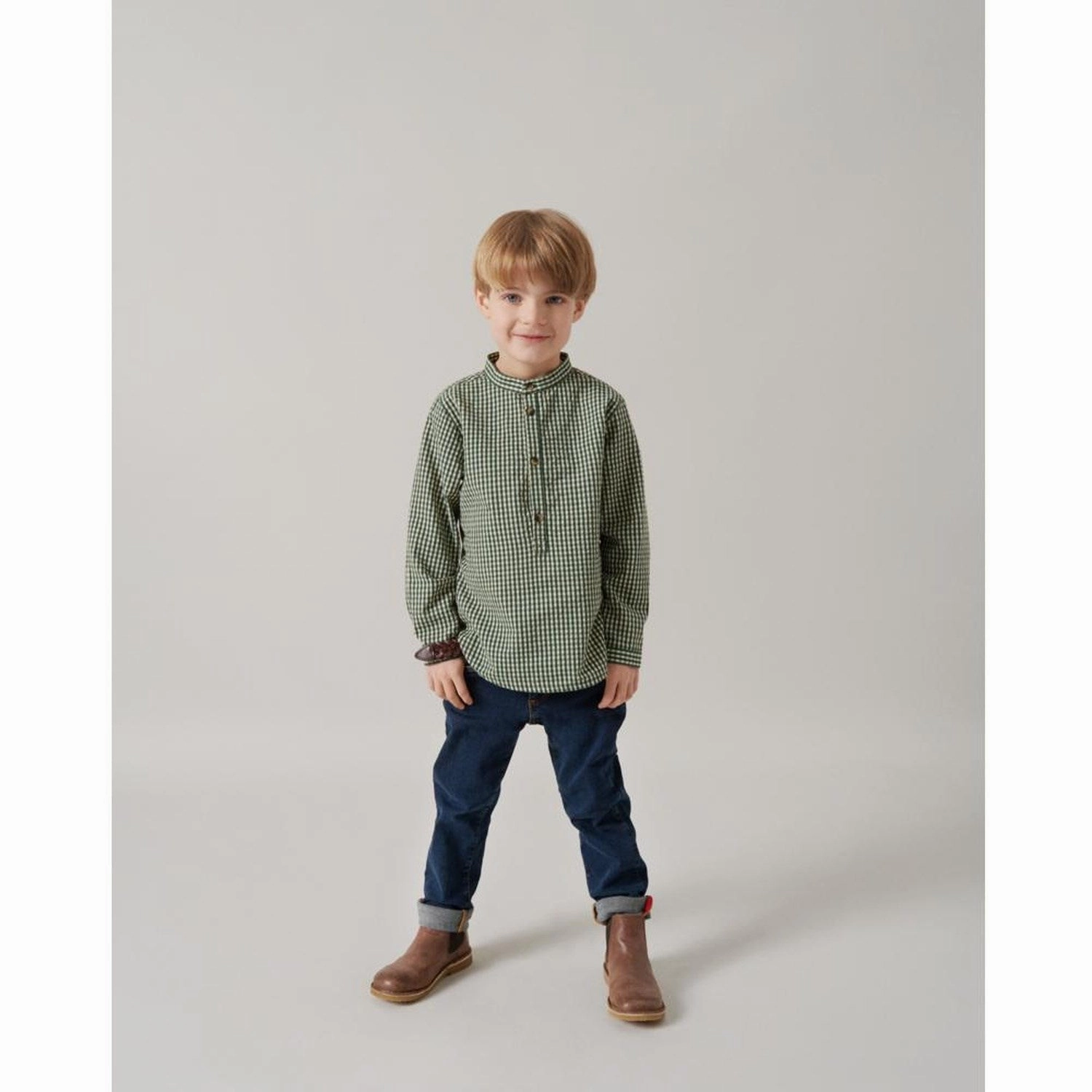 MarMar Cotton Seersucker Green Check Timmo Shirt Nylon