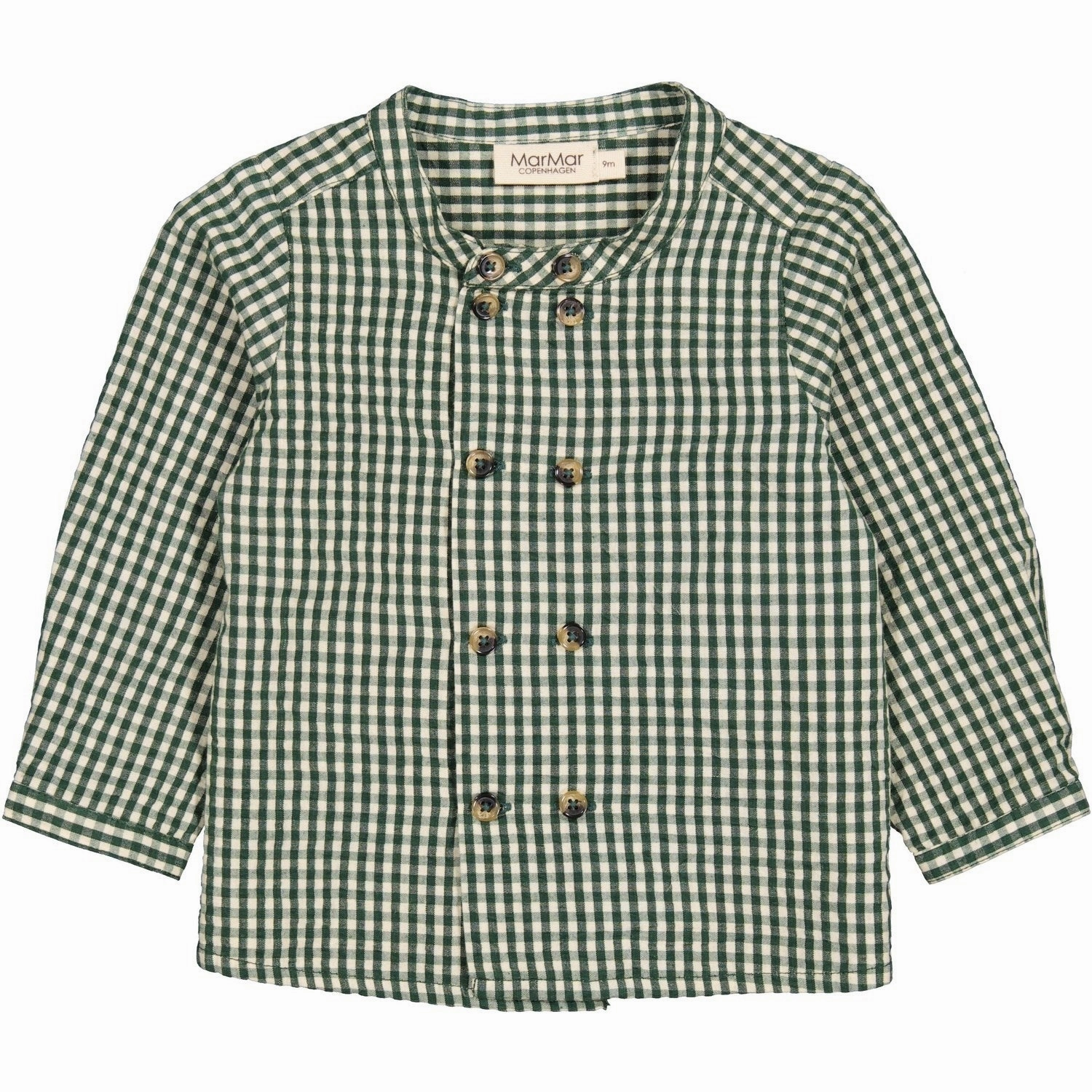 MarMar Cotton Seersucker Green Check Toke Shirt Bow Subtle