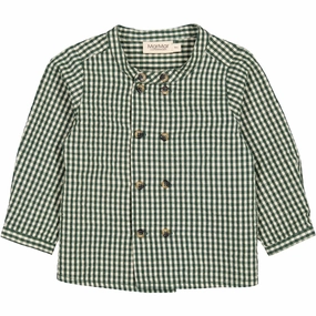 MarMar Cotton Seersucker Green Check Toke Shirt Bow Subtle