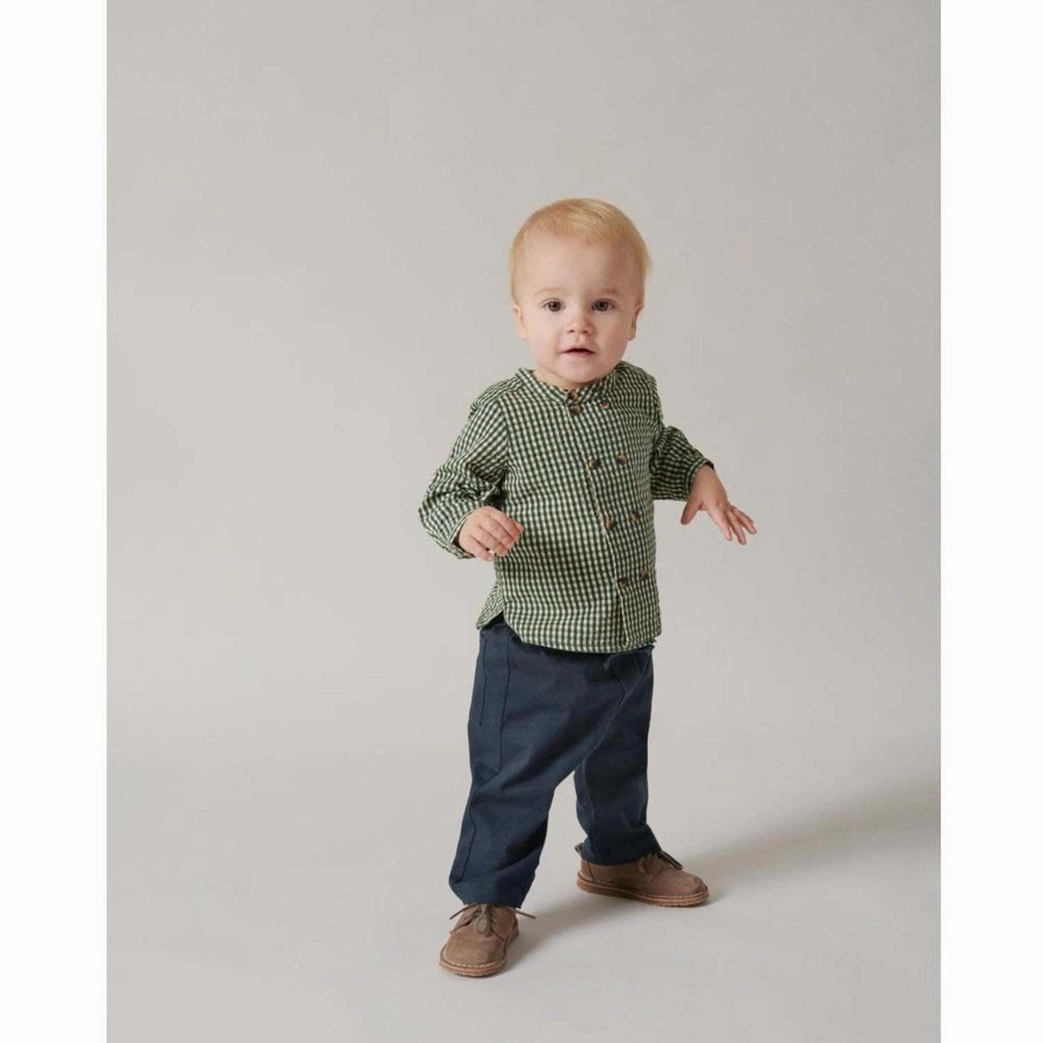 MarMar Cotton Seersucker Green Check Toke Shirt Bow