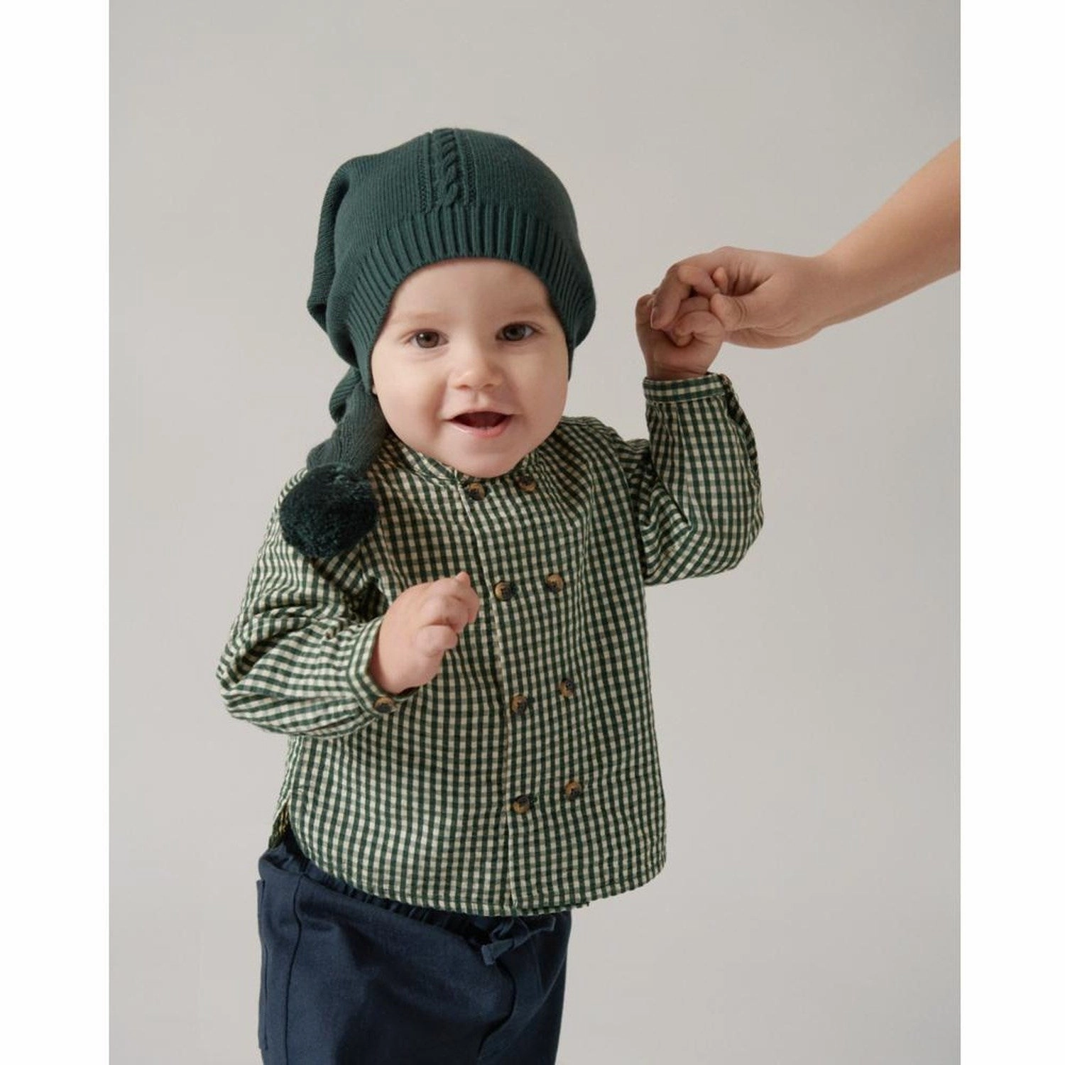MarMar Cotton Seersucker Green Check Toke Shirt Bow