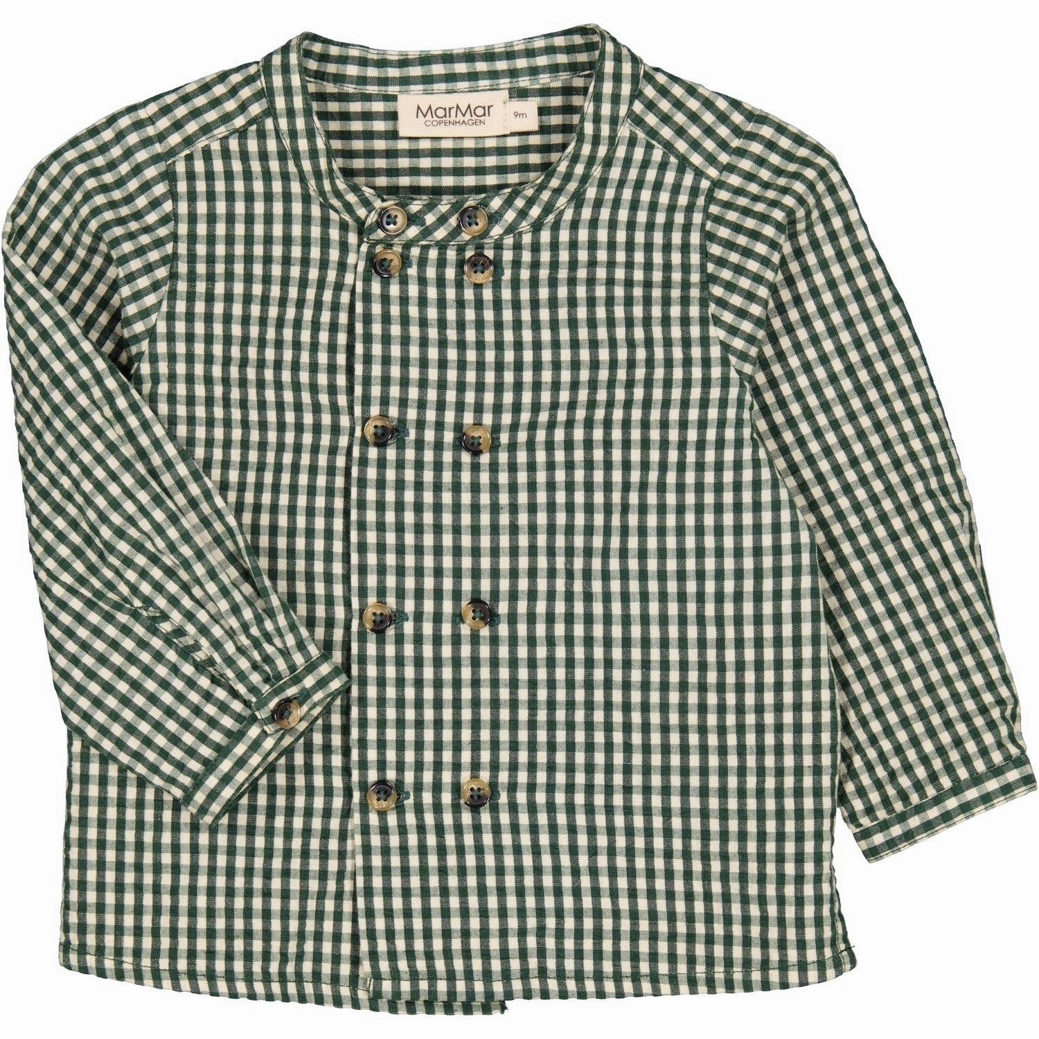 MarMar Cotton Seersucker Green Check Toke Shirt Bow