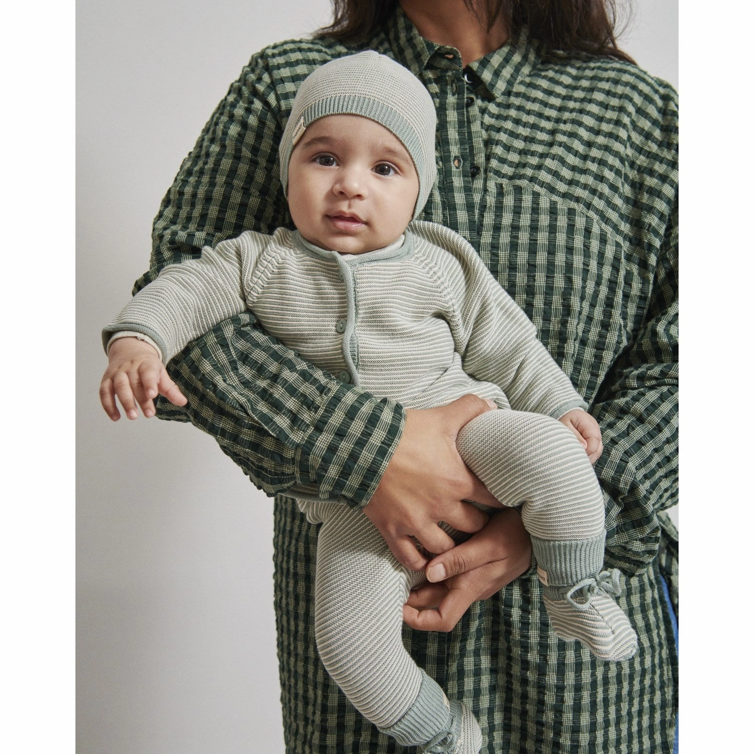 MarMar New Born Modal Mix Dusty Jade Stripe Totti Knit Cardigan Suede